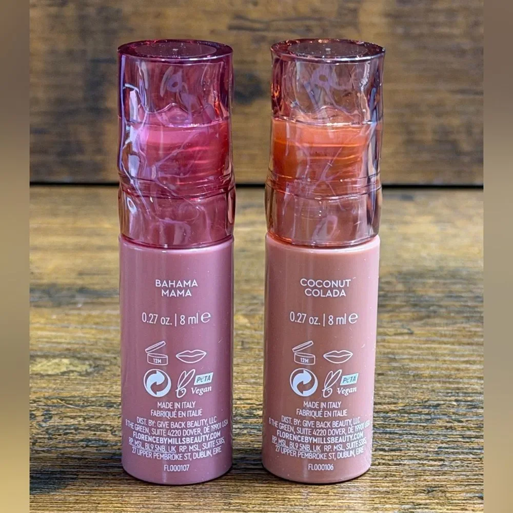 Florence by Mills Stay Plush Lip Oil Duo Coconut Colada + Bahama Mama NEW
